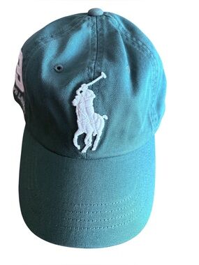 NWT Polo Ralph Lauren Green Twill Big Pony Baseball Cap Leather Back Strap